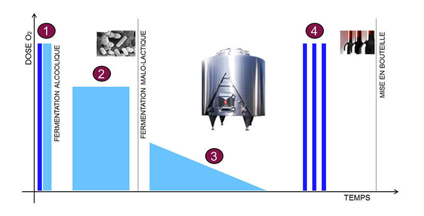 Figura 1: Les diferents fases d'aportació d'oxigen de manera violenta o controlada. (Font: Vivelys)